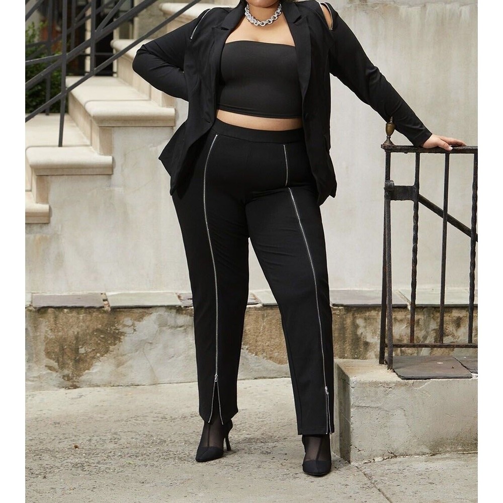 ELOQUII Zip On Front Leg Detail Pant Women's Size 24 Black Elastic Waistband